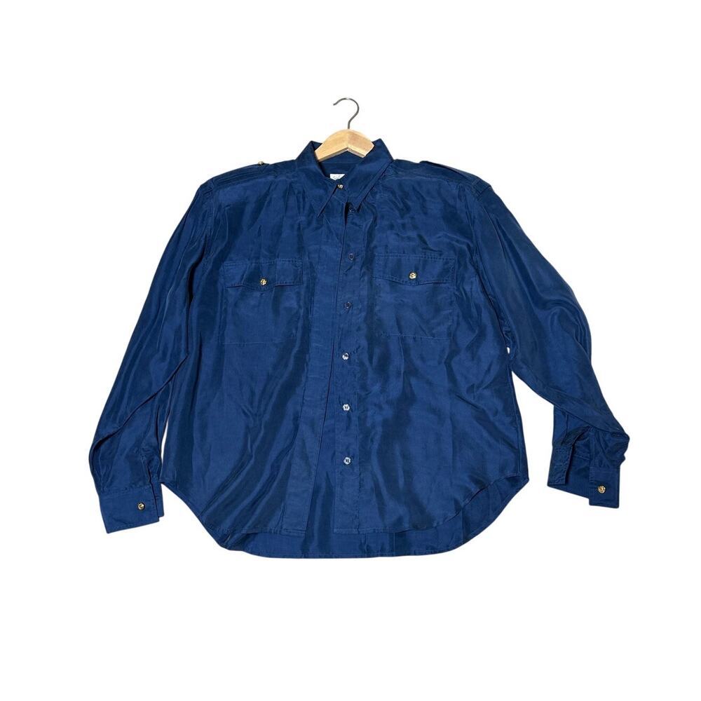 Vintage Silk Shirt Royal Cruise Line Navy Blue Mens L